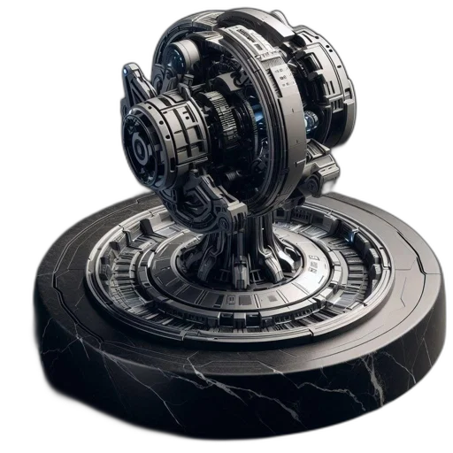 weapon, robot, crown, 3d render, concept art, outer space, artistic, rendering transparent PNG cut-out