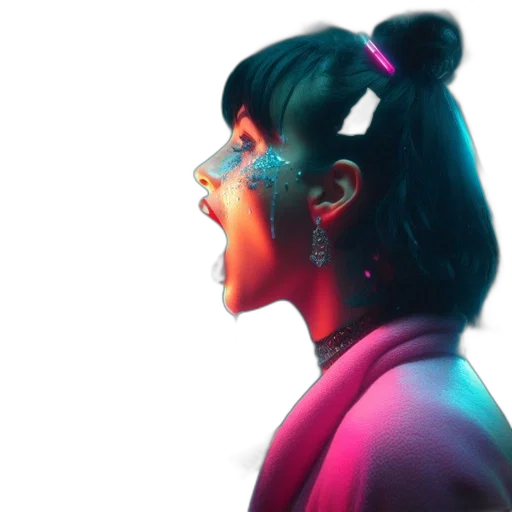 face, jewelry, mask, photorealistic, cyberpunk, concept art, vaporwave, neon lights transparent PNG cut-out