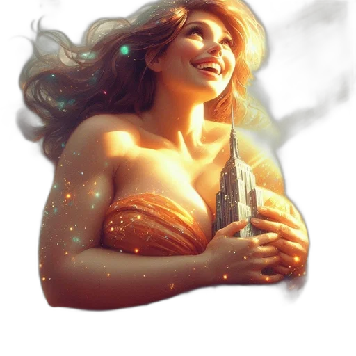 comic book art, fantasy art, concept art, photorealistic, outer space, fire, golden, woman transparent PNG cut-out