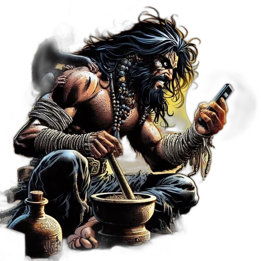 fantasy art, concept art, comic book art, photorealistic, fire, rugged, man, monkey transparent PNG cut-out