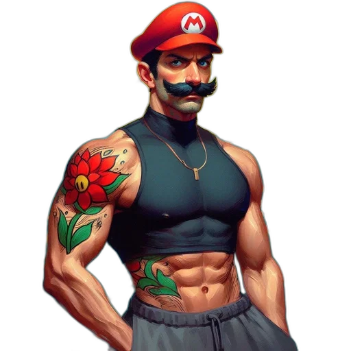 flower, pixel art, concept art, fantasy art, photorealistic, red, mario, character transparent PNG cut-out