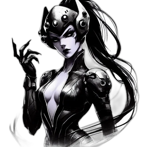 mask, comic book art, fantasy art, concept art, cyberpunk, monochrome, dark, androgynous transparent PNG cut-out