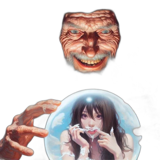 mask, face, creature, food, concept art, anime, watercolor, photorealistic transparent PNG cut-out