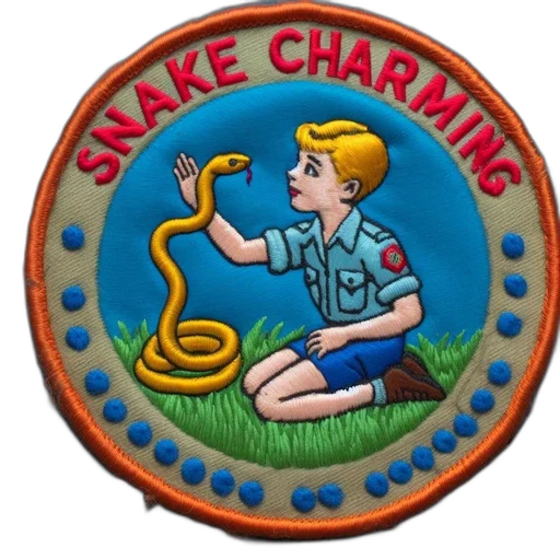 staff, jewelry, vibrant, embroidered, patch, depicts, boy, blue transparent PNG cut-out