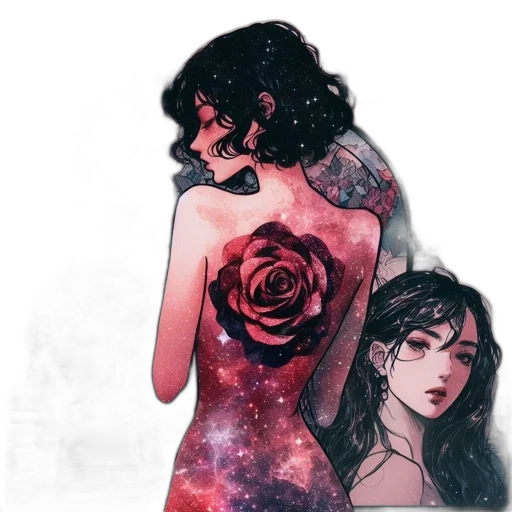 dress, comic book art, fantasy art, concept art, watercolor, outer space, fire, red transparent PNG cut-out