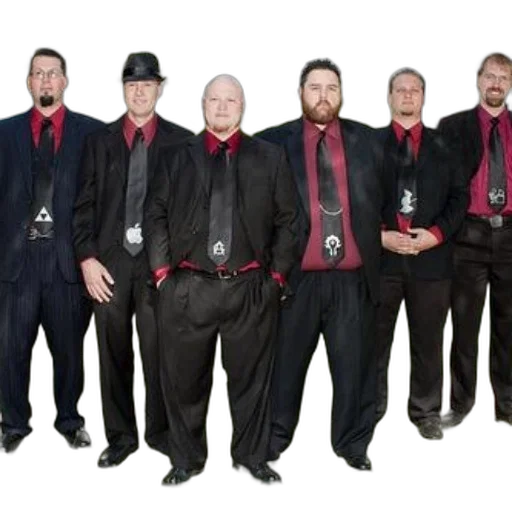 staff, group, men, black, suits, red, shirts, ties transparent PNG cut-out