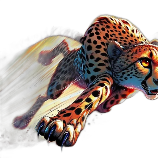 animal, concept art, fantasy art, comic book art, photorealistic, energetic, painting, sprinting transparent PNG cut-out