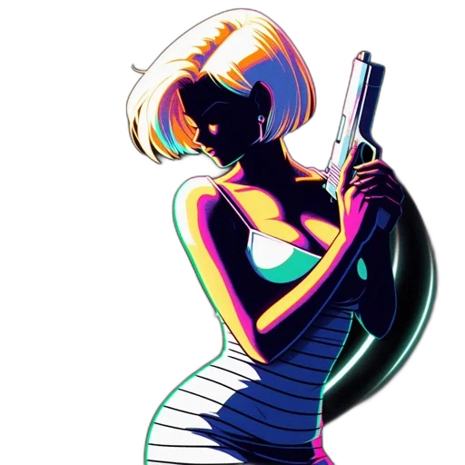 dress, weapon, staff, concept art, cartoon, comic book art, pixel art, neon lights transparent PNG cut-out