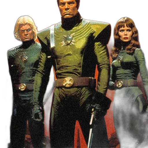 comic book art, concept art, outer space, green, earth tones, three, characters, uniforms transparent PNG cut-out