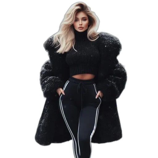 jacket, concept art, photorealistic, cartoon, fantasy art, monochrome, dark, woman transparent PNG cut-out