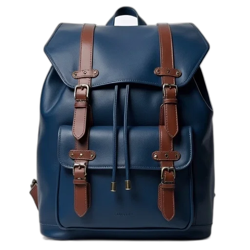 blue, navy, leather, backpack, lined, haymarket, check transparent PNG cut-out