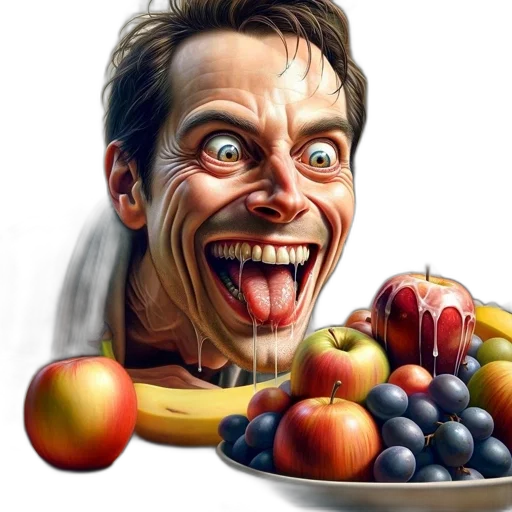 food, face, photorealistic, concept art, comic book art, 3d render, excited, man transparent PNG cut-out