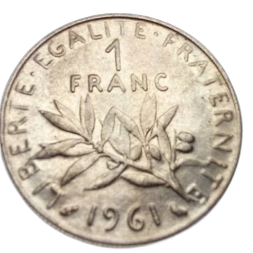 crown, silver, coin, 1961, inscription, franc, olive, branch transparent PNG cut-out