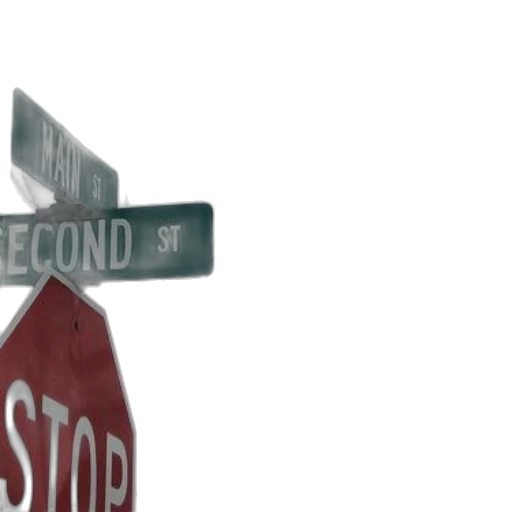 3d render, photorealistic, city street, stop, sign, intersection, main, second transparent PNG cut-out