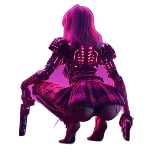 dress, jacket, robot, weapon, concept art, vaporwave, cyberpunk, pixel art transparent PNG cut-out
