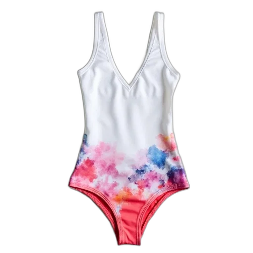 white, swimsuit, colorful, watercolor, print, bottom transparent PNG cut-out