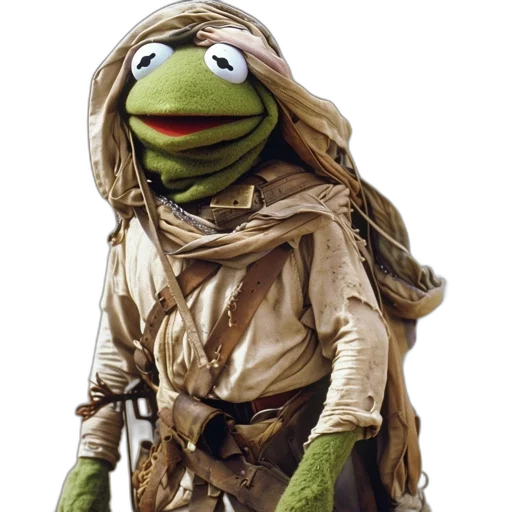 staff, jacket, dress, creature, concept art, earth tones, kermit, frog transparent PNG cut-out