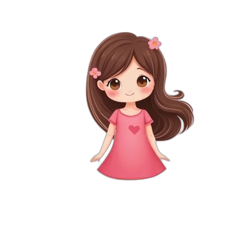 dress, hair, flower, staff, cartoon, anime, pixel art, 3d render transparent PNG cut-out