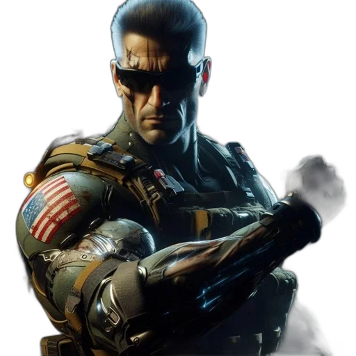 weapon, concept art, cyberpunk, comic book art, photorealistic, futuristic, soldier, mercenary transparent PNG cut-out