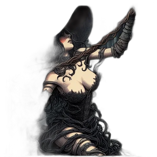 hat, mask, staff, creature, fantasy art, concept art, pixel art, comic book art transparent PNG cut-out