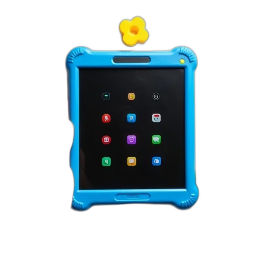 robot, jewelry, 3d render, person, holding, blue, tablet, black transparent PNG cut-out