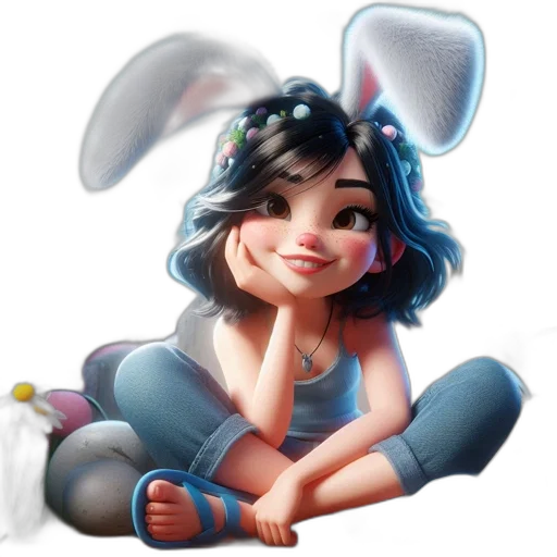 3d render, cartoon, concept art, photorealistic, young, girl, bunny, ears transparent PNG cut-out