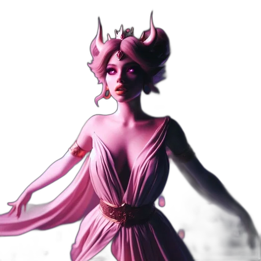 dress, crown, staff, creature, concept art, 3d render, fantasy art, vaporwave transparent PNG cut-out