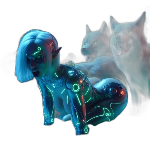 creature, robot, animal, concept art, fantasy art, 3d render, vaporwave, neon lights transparent PNG cut-out