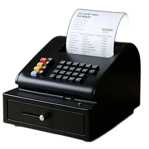 furniture, 3d render, black, cash, register, paper, roll, inserted transparent PNG cut-out
