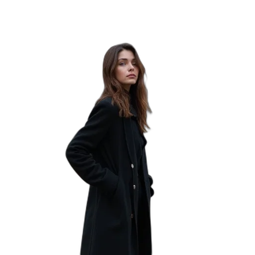 jacket, staff, dress, umbrella, dark, monochrome, woman, black transparent PNG cut-out