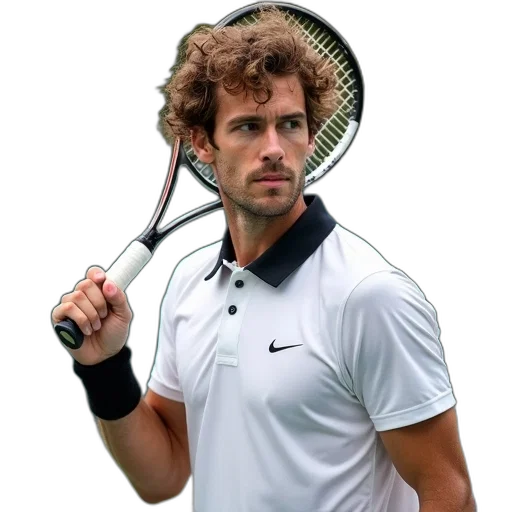 hair, staff, crown, face, photorealistic, male, tennis, player transparent PNG cut-out