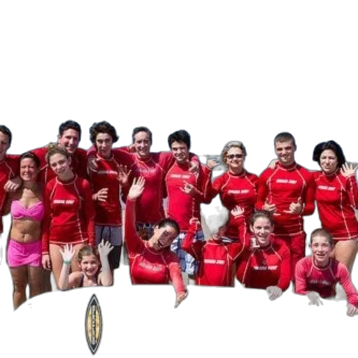 staff, underwater, group, people, red, shirts, pose, photo transparent PNG cut-out
