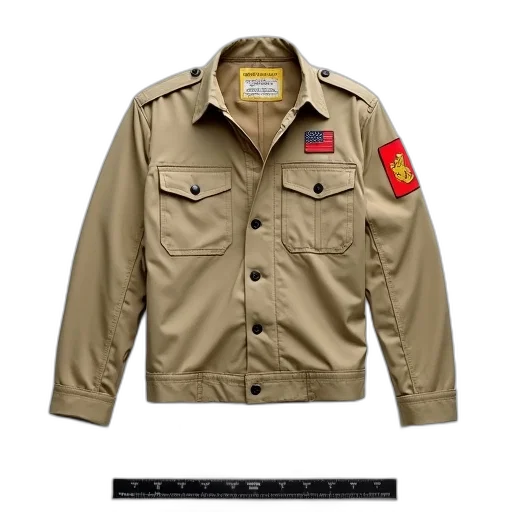 jacket, beige, military-style, name, tag, upper, left, side transparent PNG cut-out