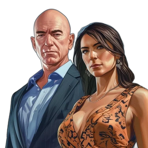 comic book art, concept art, fantasy art, photorealistic, bald, man, suit, woman transparent PNG cut-out