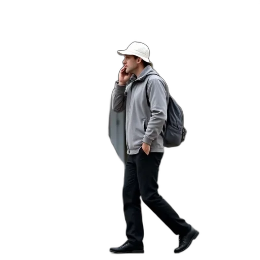 jacket, hat, staff, concept art, 3d render, photorealistic, monochrome, man transparent PNG cut-out