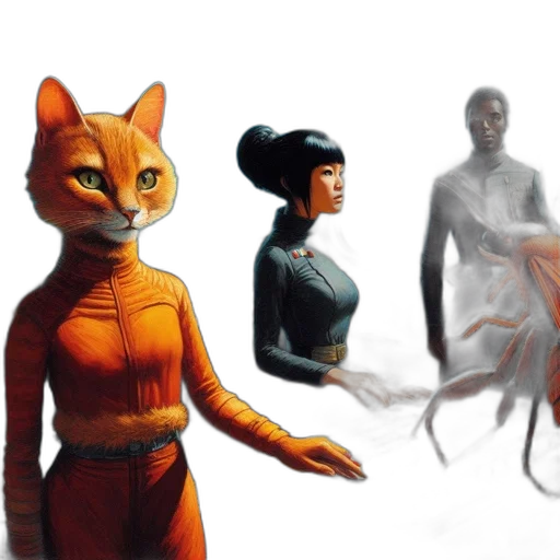 creature, concept art, comic book art, fantasy art, 3d render, outer space, fire, golden transparent PNG cut-out