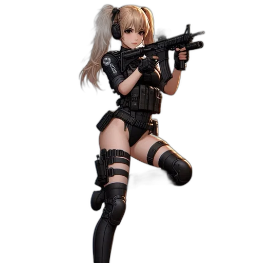weapon, concept art, 3d render, anime, cyberpunk, illustration, female, character transparent PNG cut-out