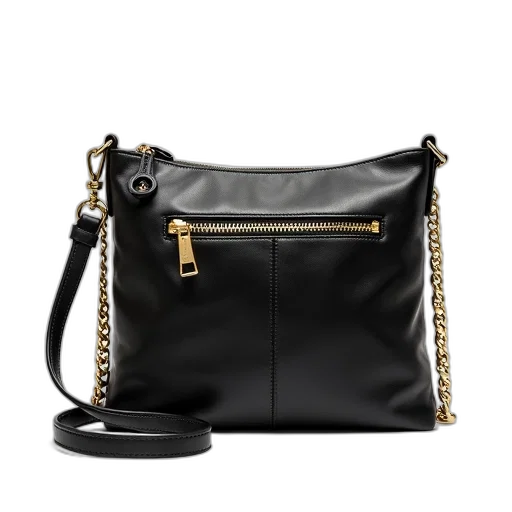 dark, monochrome, black, leather, handbag, gold, zipper, chain transparent PNG cut-out