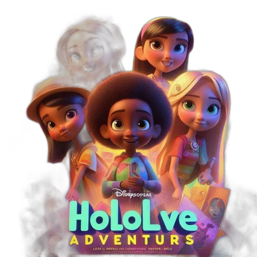 concept art, 3d render, cartoon, animated, promotional, poster, hololive, adventures transparent PNG cut-out