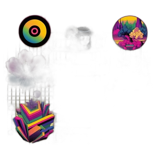 umbrella, concept art, vaporwave, fog, colorful, neon, silhouetted, figure transparent PNG cut-out