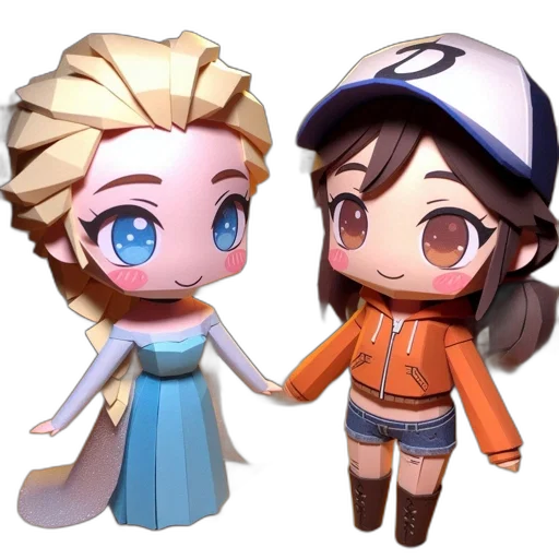 3d render, concept art, anime, cartoon, two, papercraft, figures, one transparent PNG cut-out