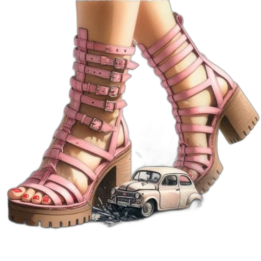 shoes, car, cyberpunk, vaporwave, 3d render, photorealistic, individual, wears transparent PNG cut-out