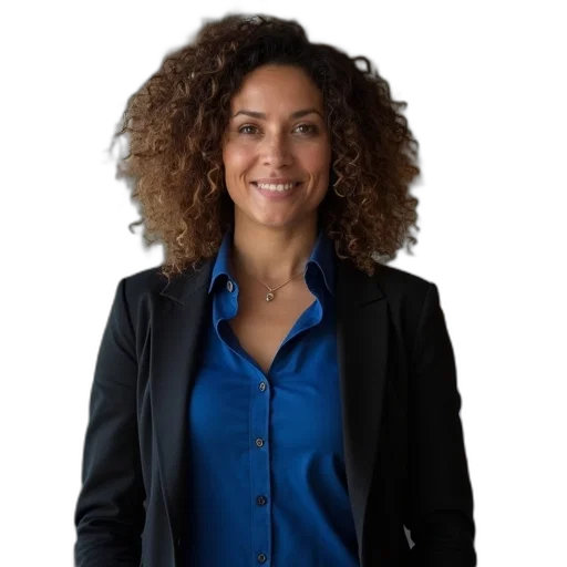 staff, jacket, dress, face, woman, curly, hair, wearing transparent PNG cut-out