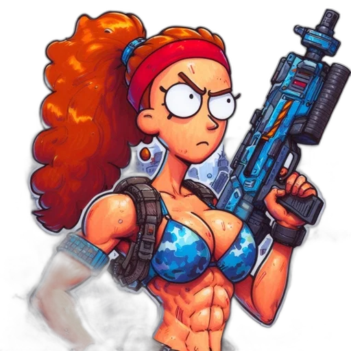 weapon, pixel art, comic book art, cartoon, concept art, animated, female, character transparent PNG cut-out