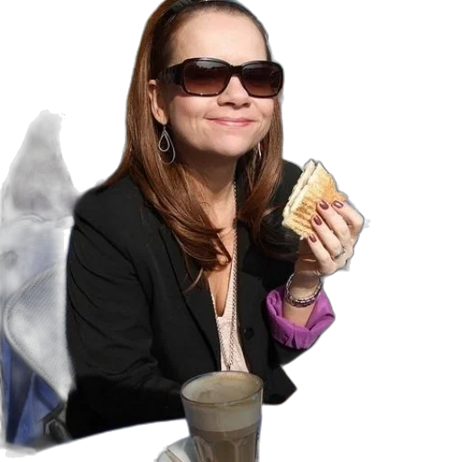food, jacket, jewelry, photorealistic, woman, wearing, sunglasses, black transparent PNG cut-out