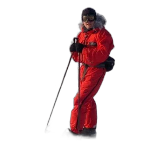 jacket, staff, 3d render, concept art, person, red, snowsuit, stands transparent PNG cut-out