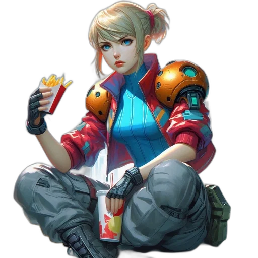robot, jacket, weapon, food, concept art, cyberpunk, pixel art, fantasy art transparent PNG cut-out
