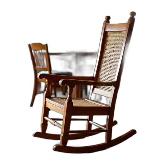 furniture, 3d render, photorealistic, concept art, wooden, rocking, chair, woven transparent PNG cut-out