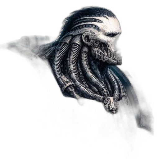 creature, mask, hair, face, concept art, fantasy art, photorealistic, comic book art transparent PNG cut-out