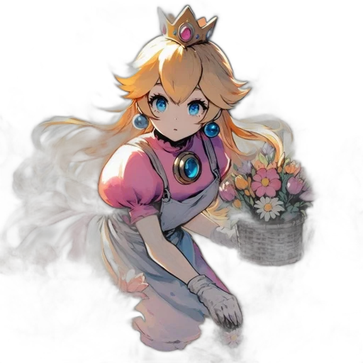 crown, dress, flower, staff, concept art, pixel art, anime, fantasy art transparent PNG cut-out